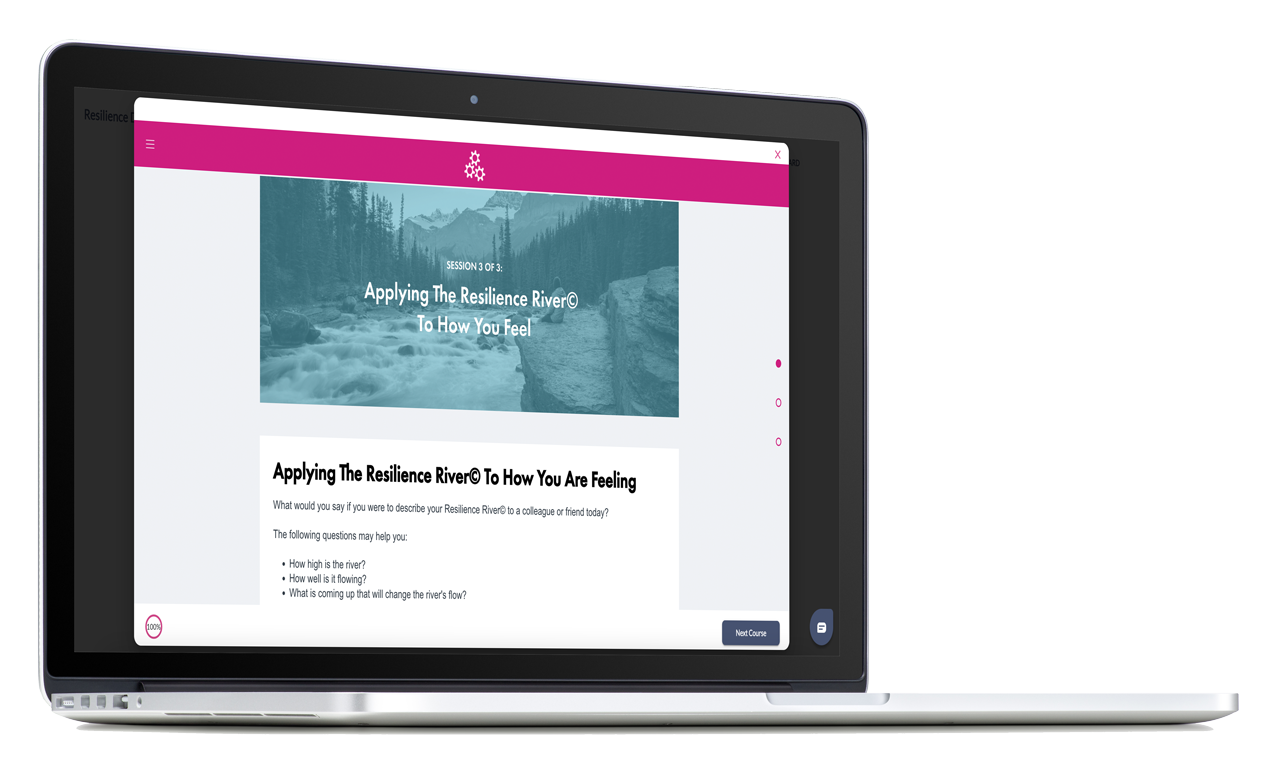 RD-Toolkit-Laptop-angled Resilience river tool with instructions for how to apply it to how you feel.